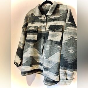Women’s Gray and Black Aztec Button-Up Shacket Western Jacket XXL